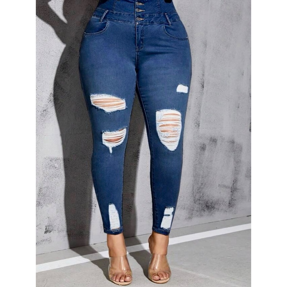 SHEIN | Plus Size Factory Distressed High Rise Stretchy Skinny Jeans